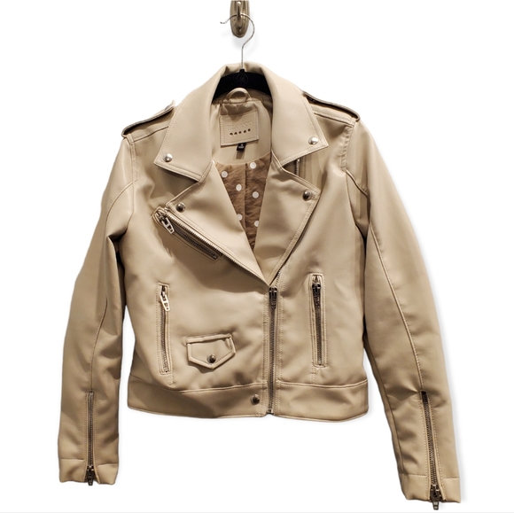 NEW Blank NYC Faux Leather Moto Jacket S Beige - Picture 3 of 8